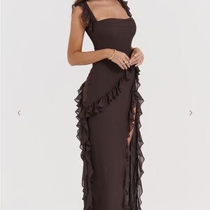 House of CB Ariela Brown Ruffle Dress
